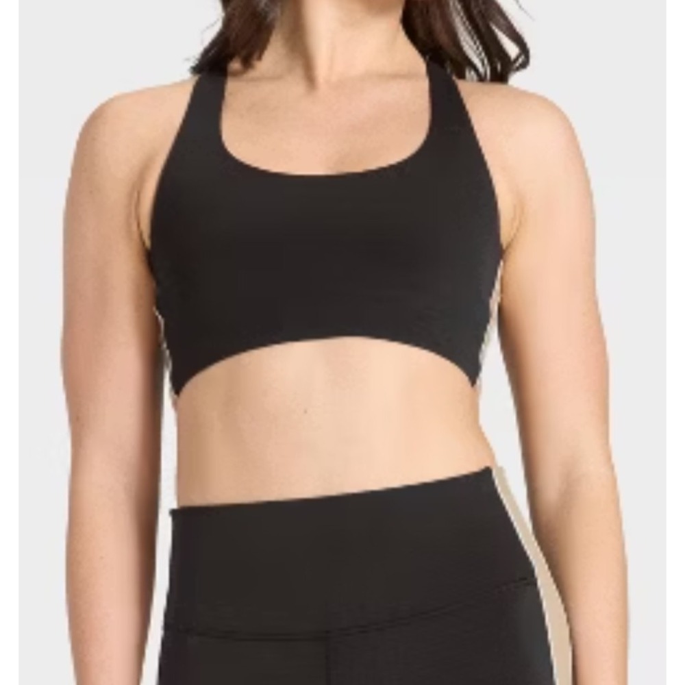 Women's Light Support piped longline Racer Sports Bra - All in Motion Black XS